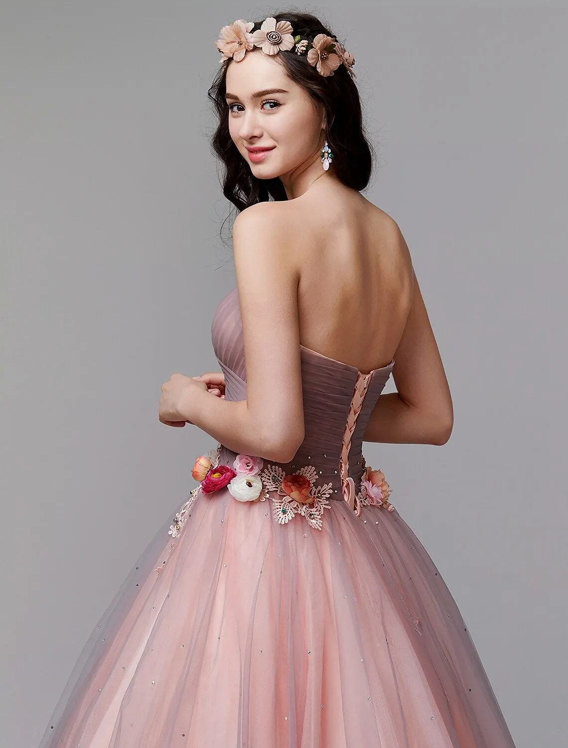 Ball Gown Formal Evening Dress Strapless Sleeveless Floor Length Tulle with Pleats