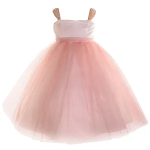 Big Girls Blush Pearl Shoulder Mesh Junior Bridesmaid Dress 8-12