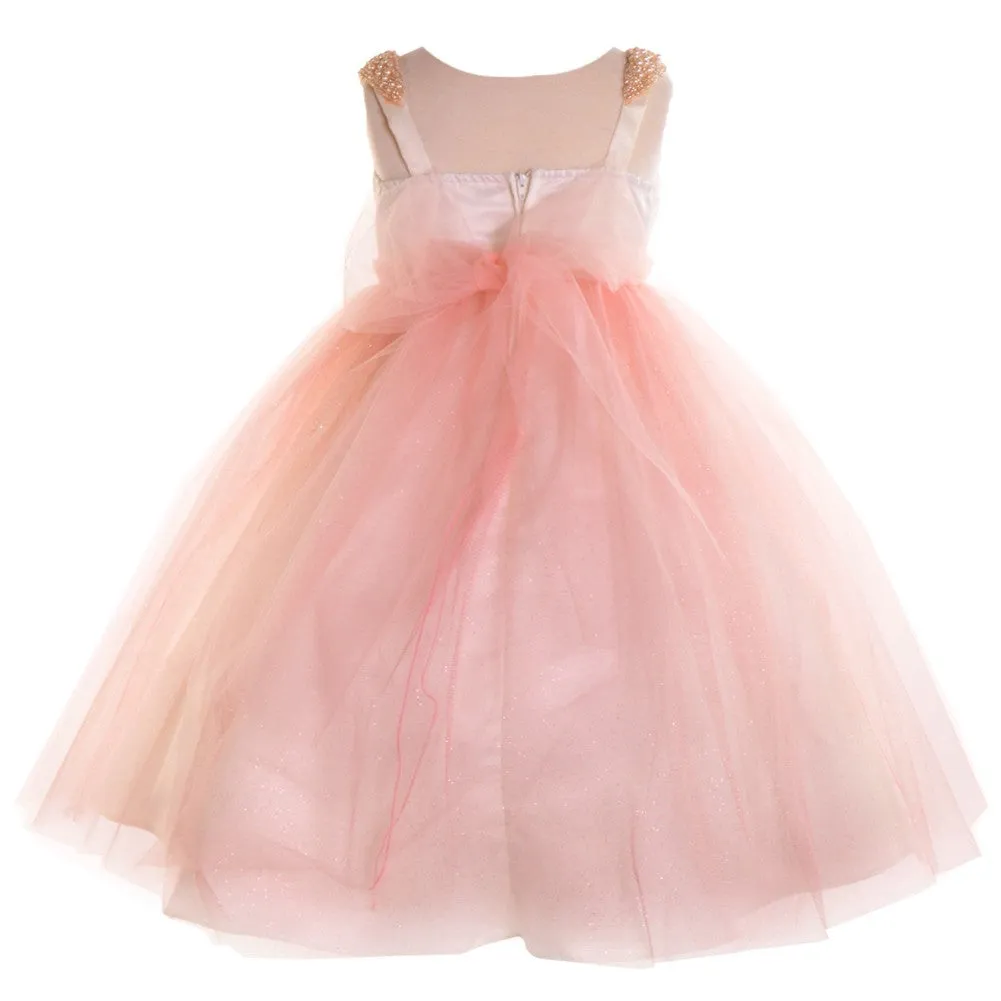Big Girls Blush Pearl Shoulder Mesh Junior Bridesmaid Dress 8-12