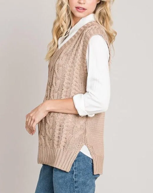 Cable Knit Sweater Vest - Sand