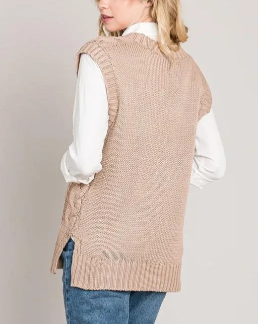 Cable Knit Sweater Vest - Sand