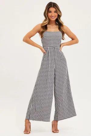 Check Wide Leg Jumpsuit