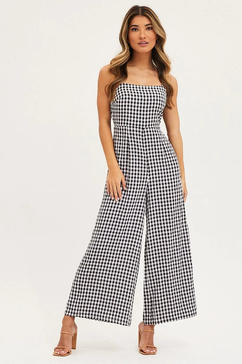 Check Wide Leg Jumpsuit