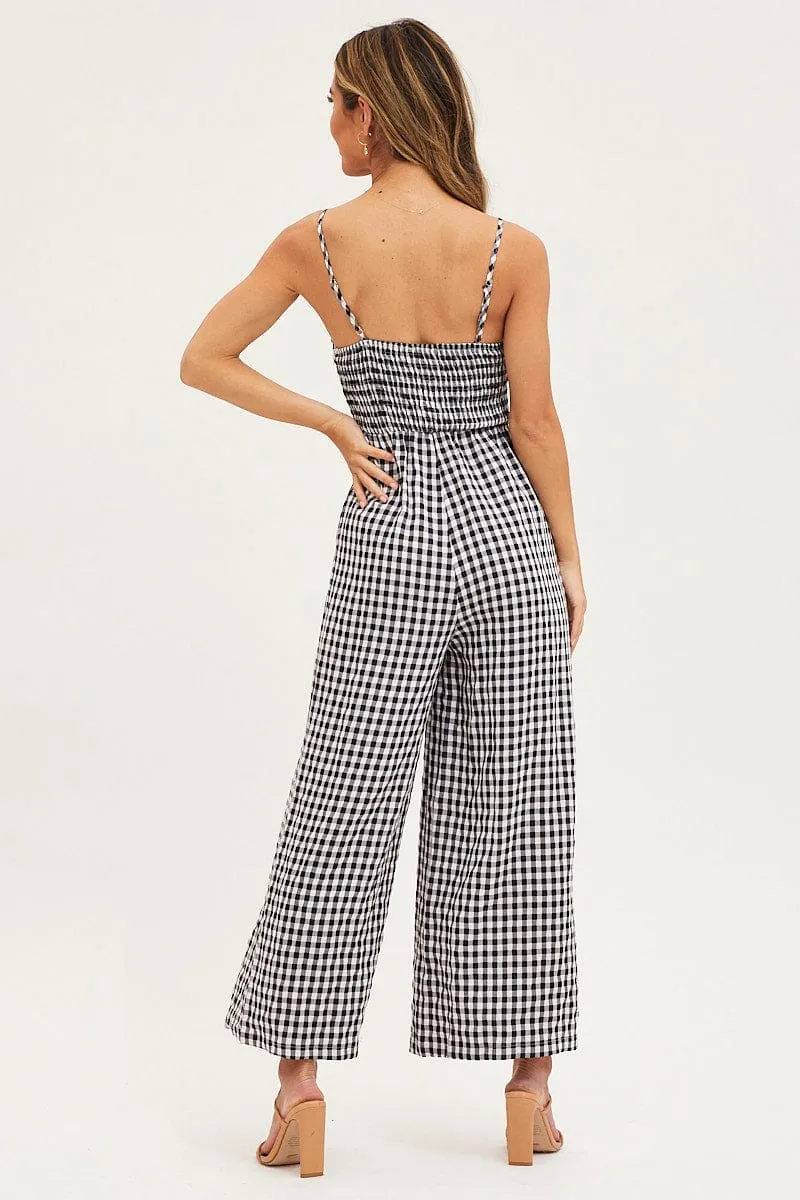 Check Wide Leg Jumpsuit