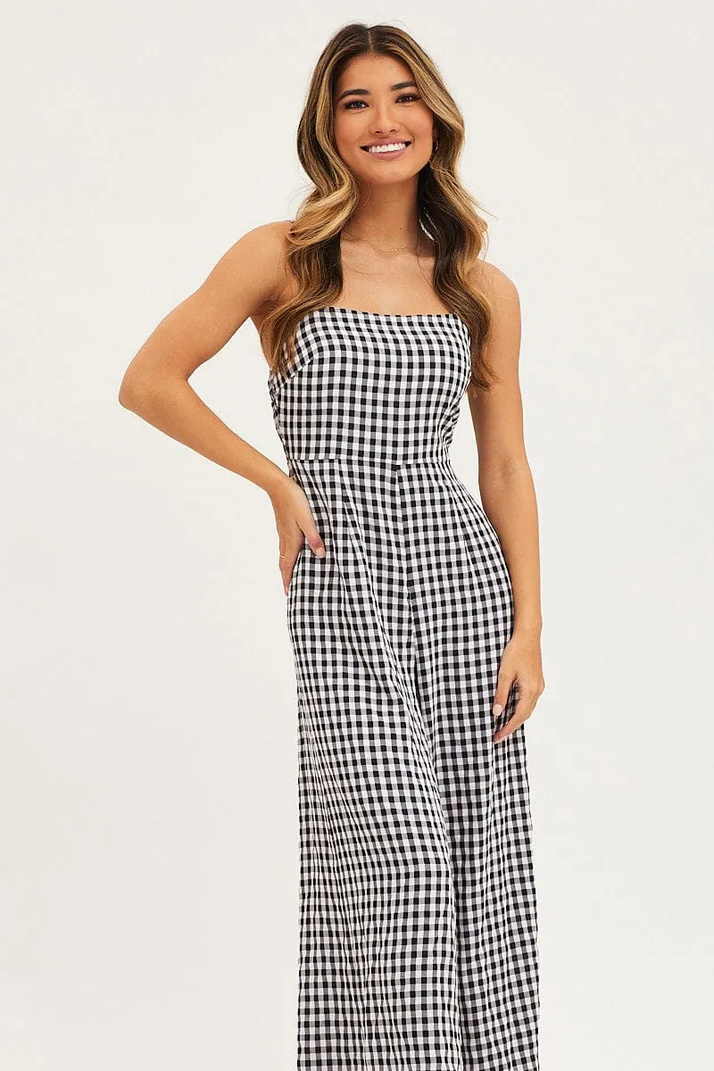 Check Wide Leg Jumpsuit
