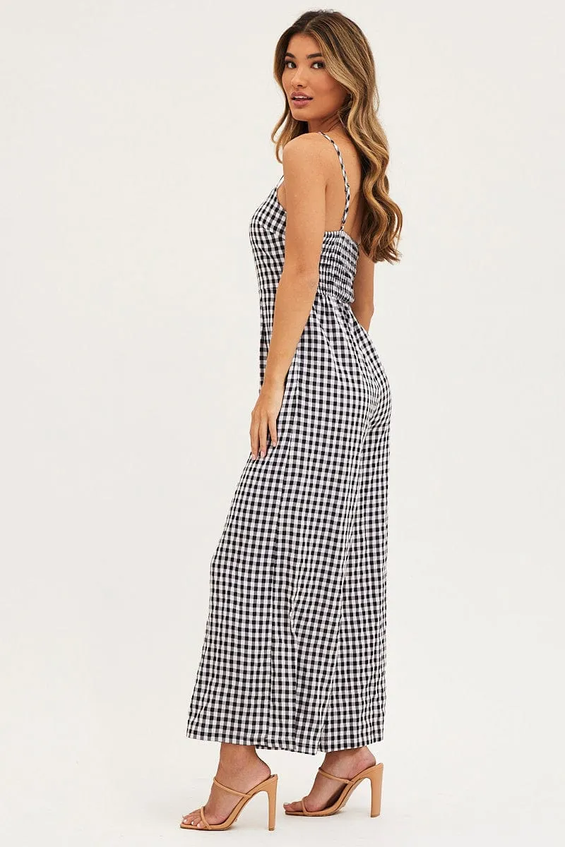 Check Wide Leg Jumpsuit