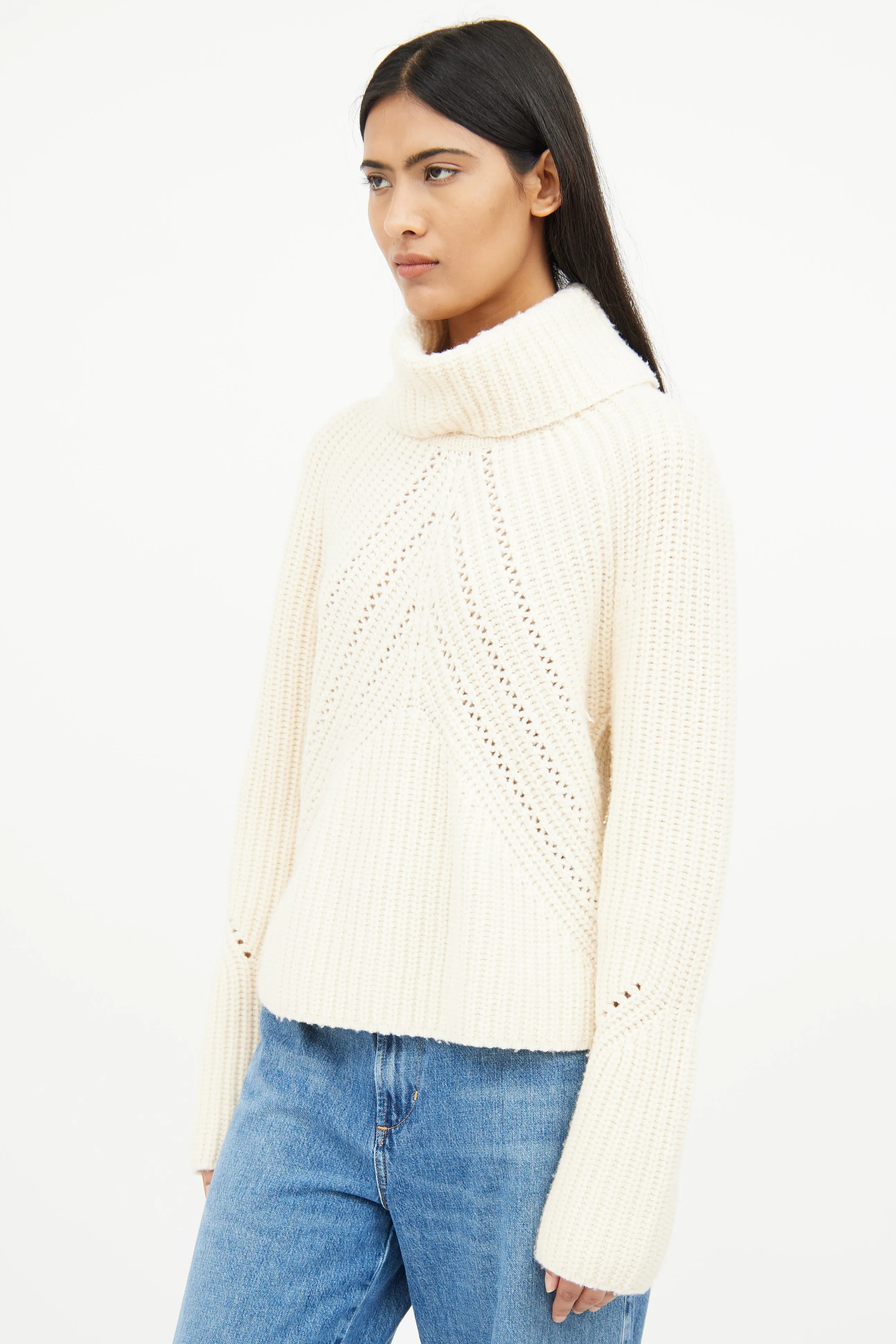 Cream Cable Knit Turtleneck Sweater