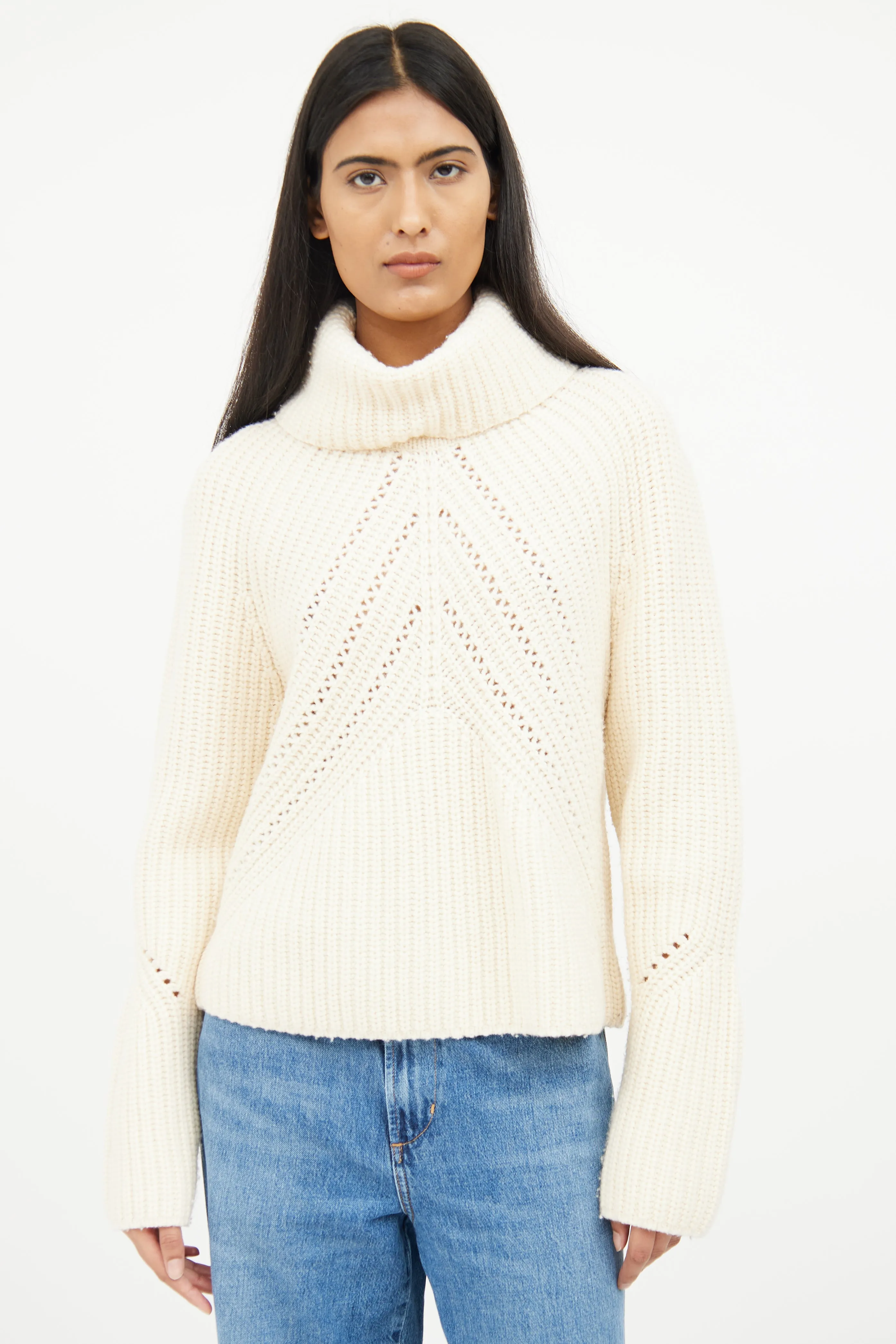 Cream Cable Knit Turtleneck Sweater