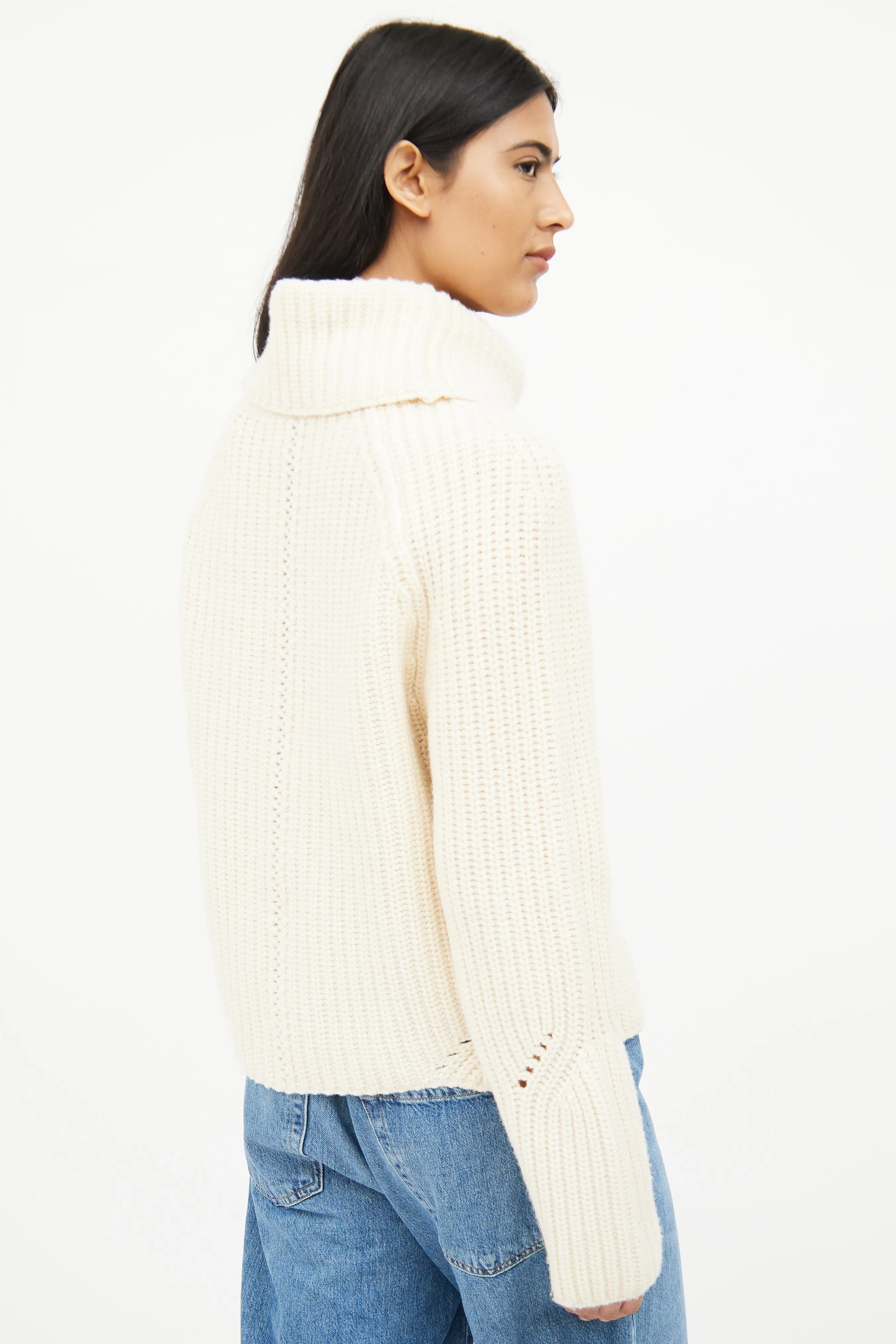 Cream Cable Knit Turtleneck Sweater