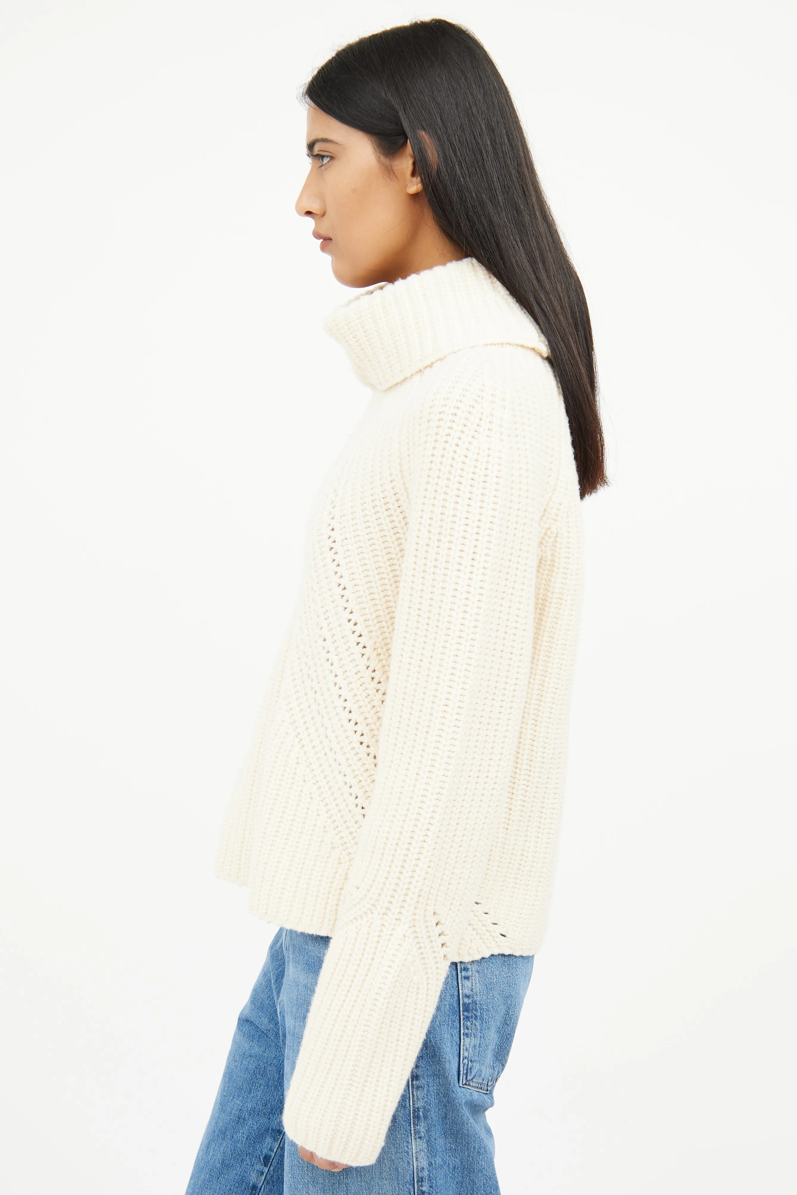 Cream Cable Knit Turtleneck Sweater