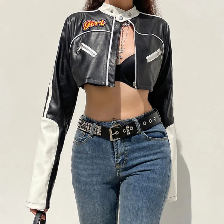 Cropped PU Leather Jacket