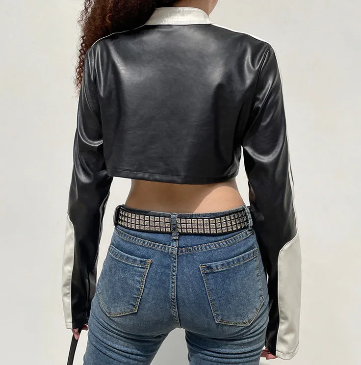 Cropped PU Leather Jacket
