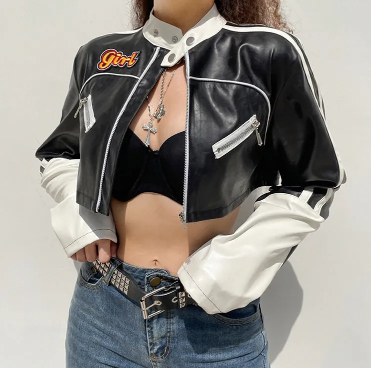Cropped PU Leather Jacket