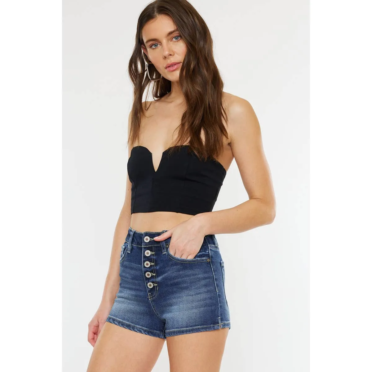 DARK button fly jean shorts-SALE
