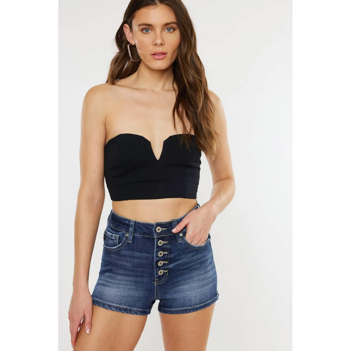 DARK button fly jean shorts-SALE