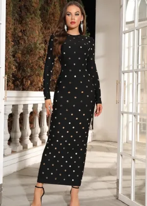 Dot Sequined Long-Sleeved Maxi Dress