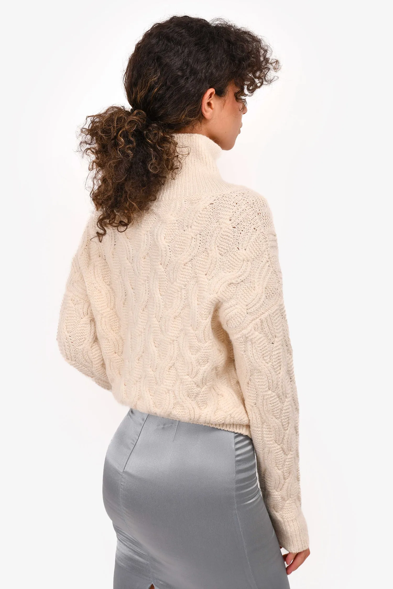 Fabiana Filippi Cream Alpaca Blend Chunky Knit Turtle Neck Sweater Size XS