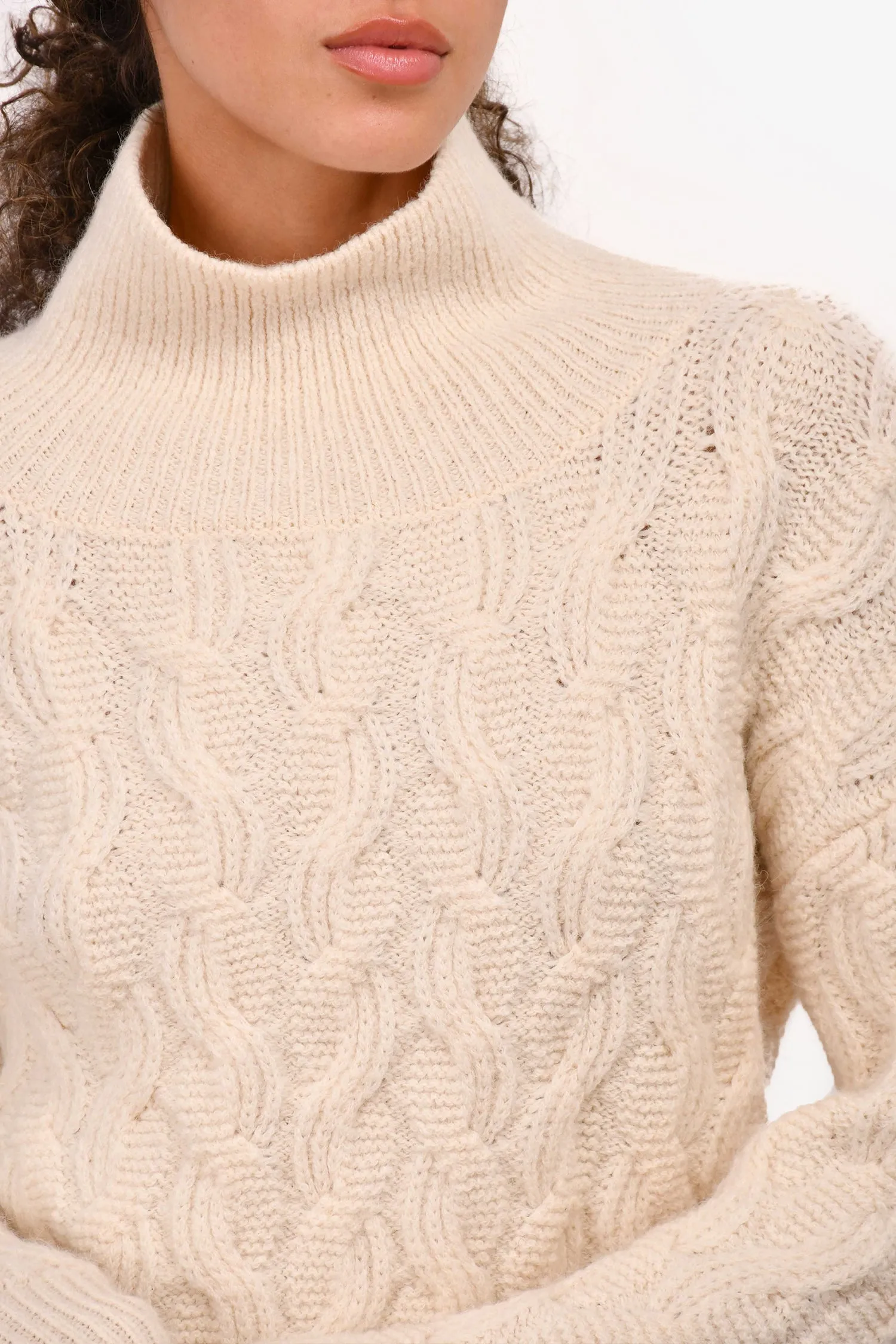 Fabiana Filippi Cream Alpaca Blend Chunky Knit Turtle Neck Sweater Size XS
