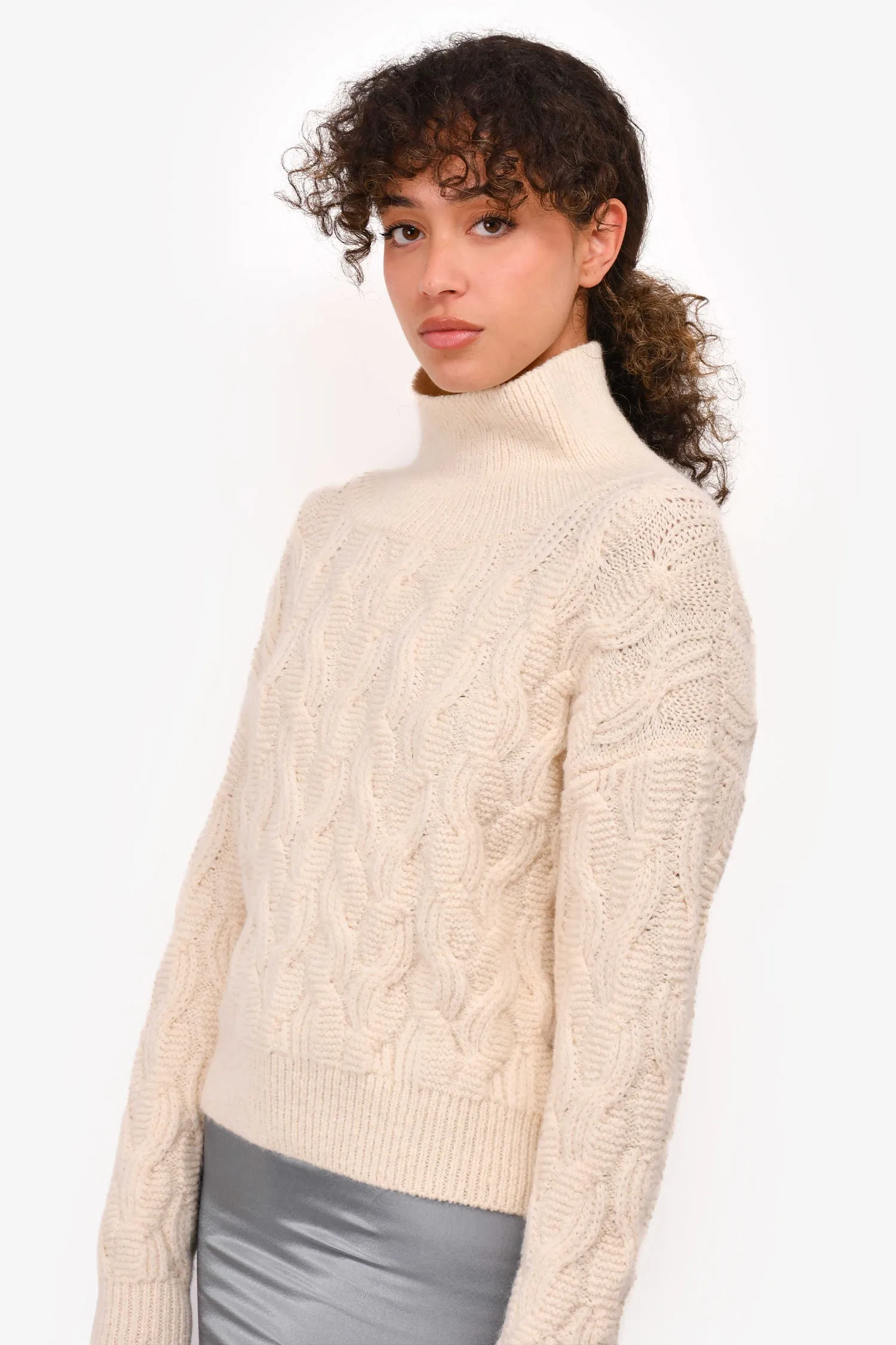 Fabiana Filippi Cream Alpaca Blend Chunky Knit Turtle Neck Sweater Size XS