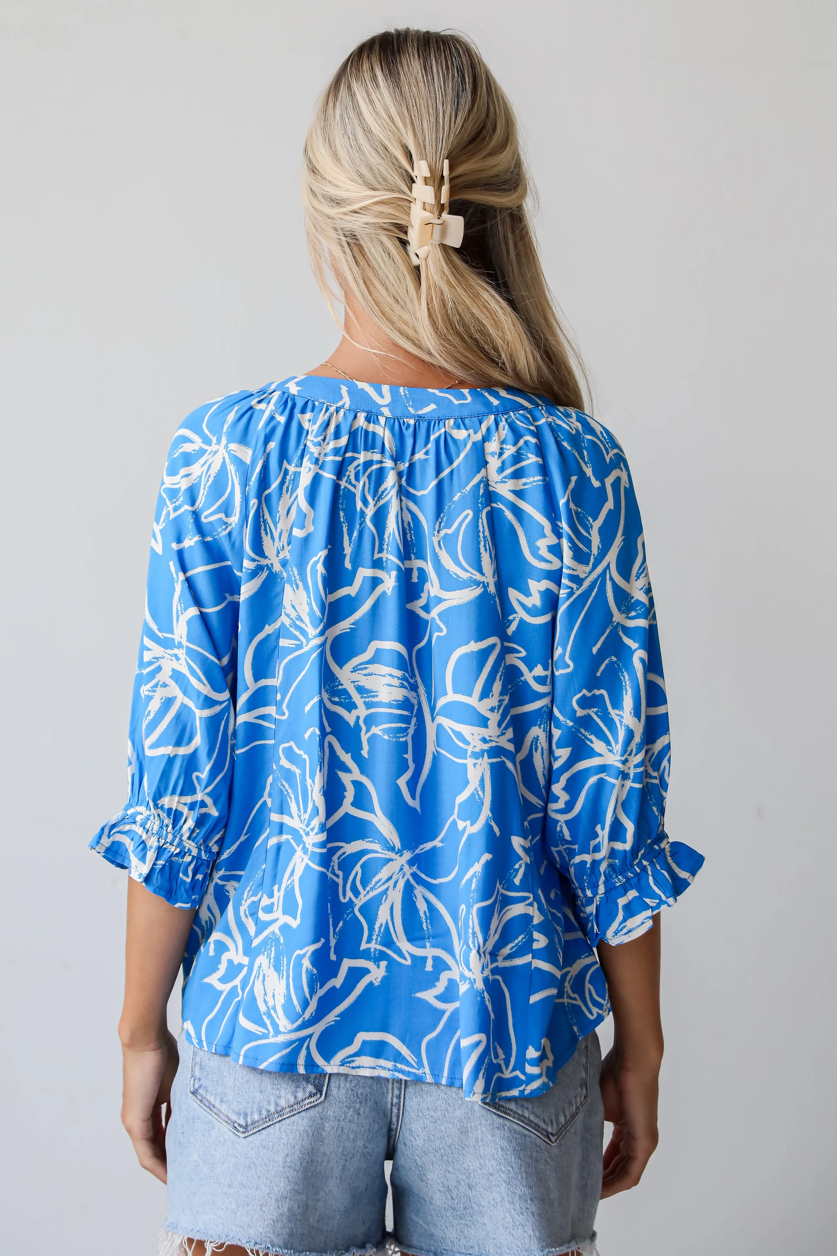 FINAL SALE - Charming Tendencies Blue Floral Blouse