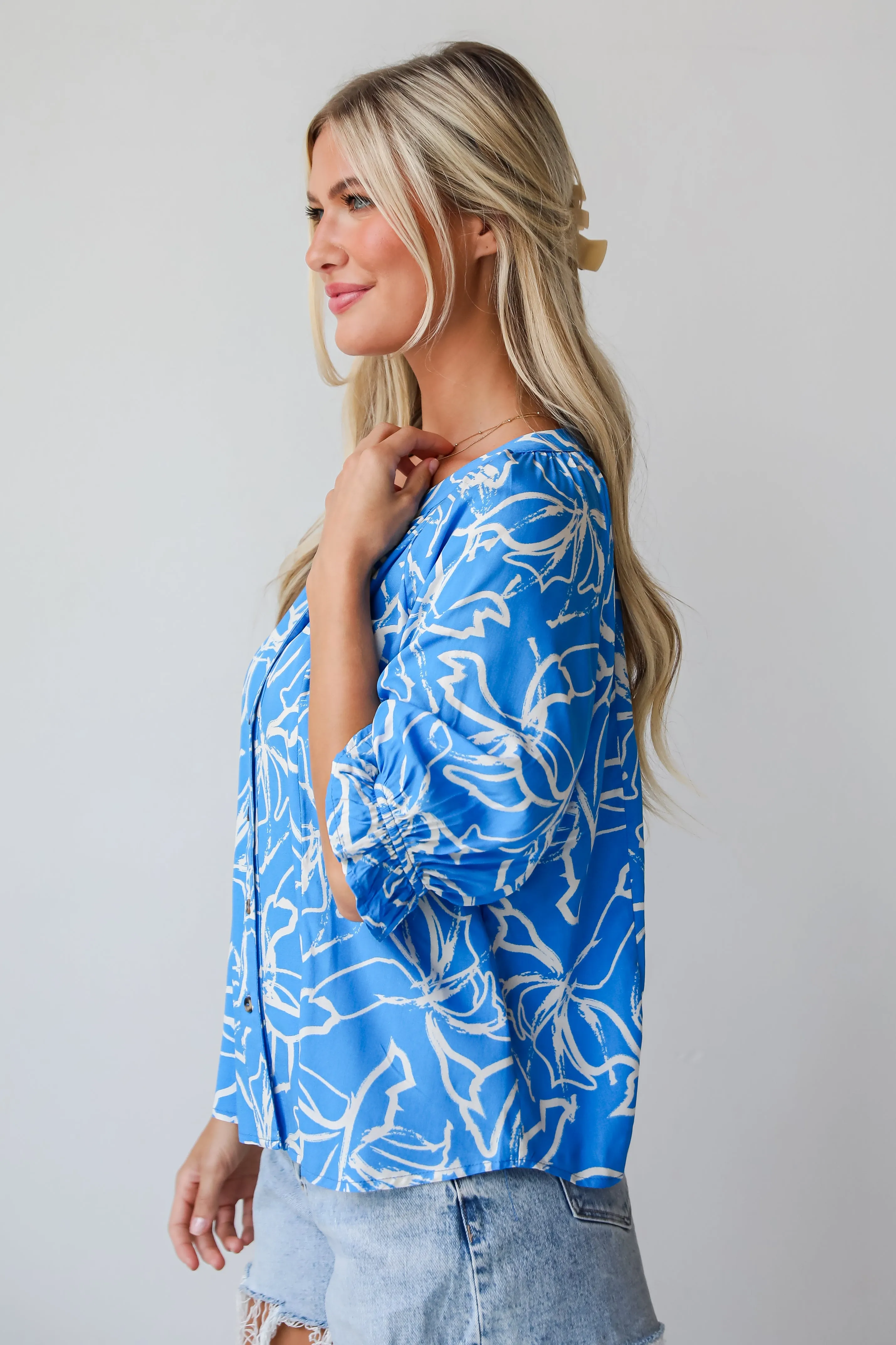 FINAL SALE - Charming Tendencies Blue Floral Blouse