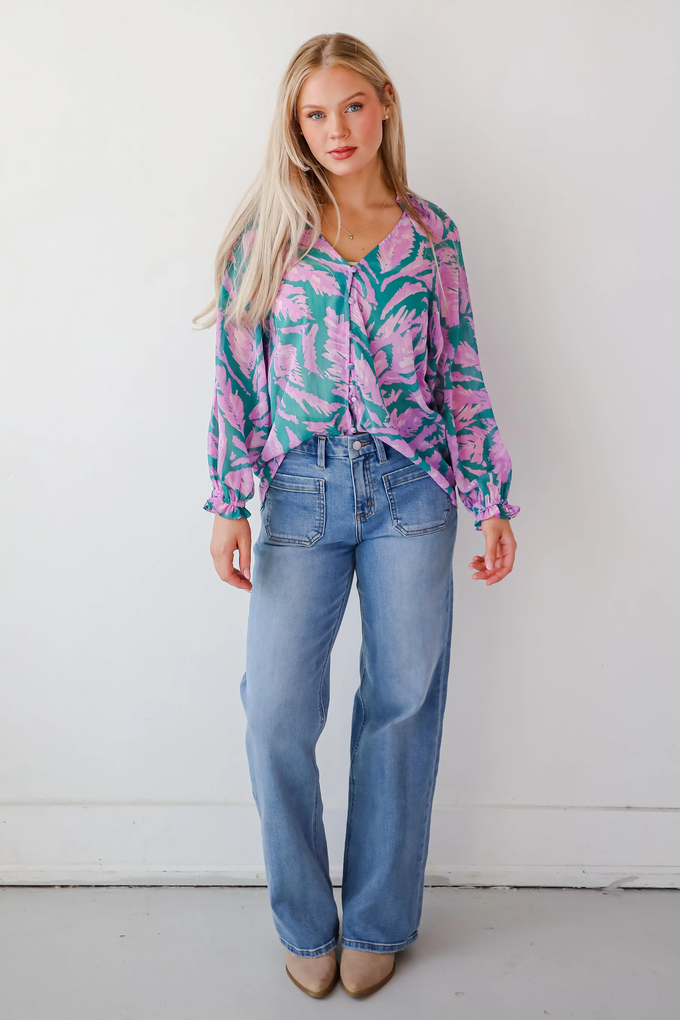 FINAL SALE - Dreamy Grace Teal Floral Blouse