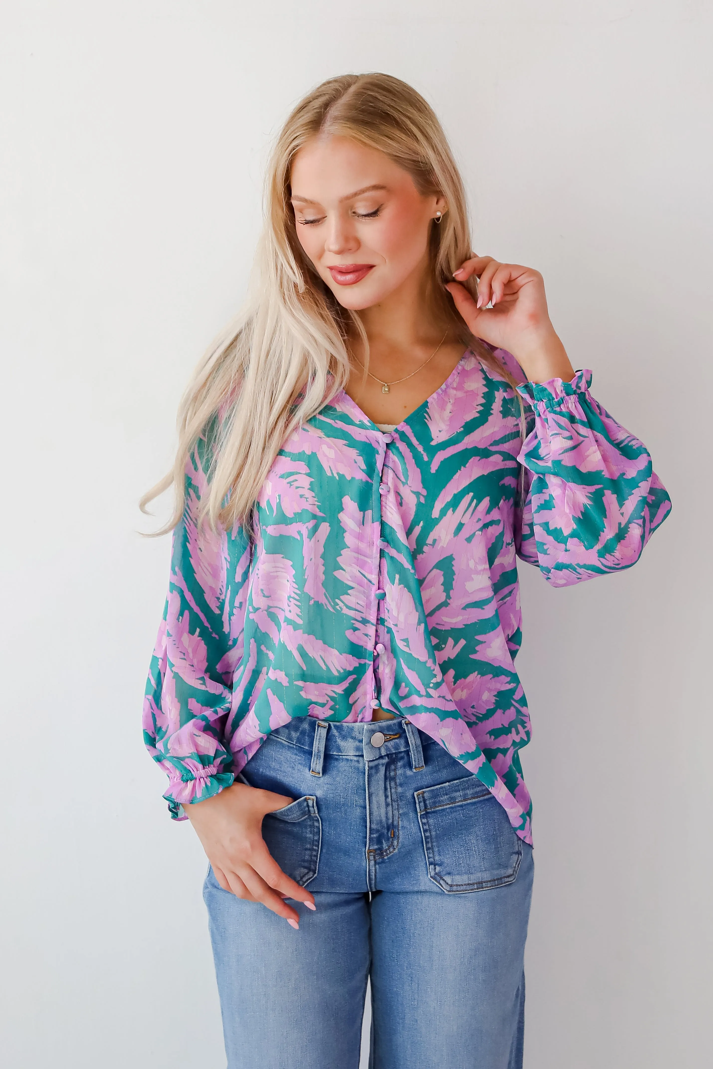 FINAL SALE - Dreamy Grace Teal Floral Blouse