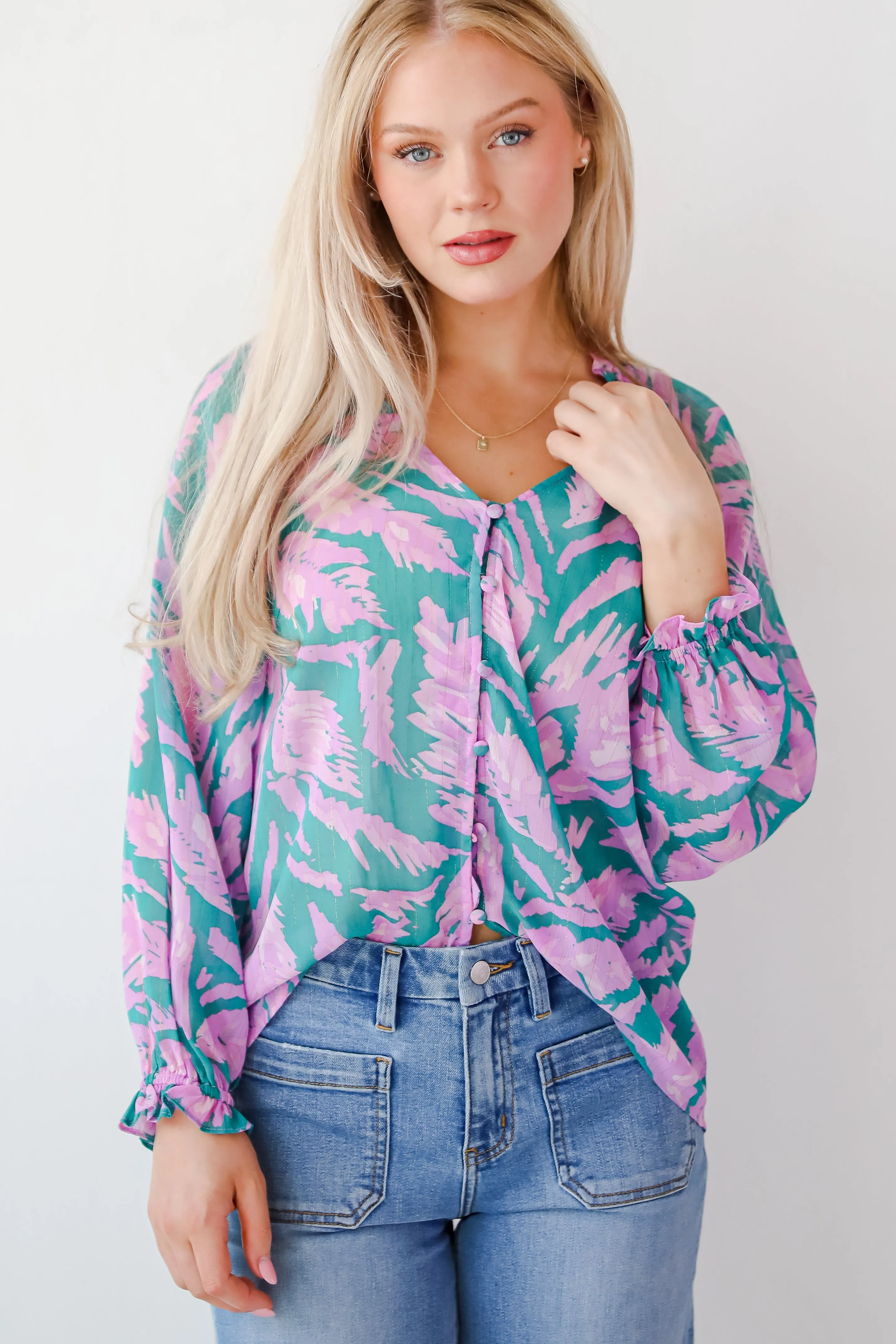 FINAL SALE - Dreamy Grace Teal Floral Blouse