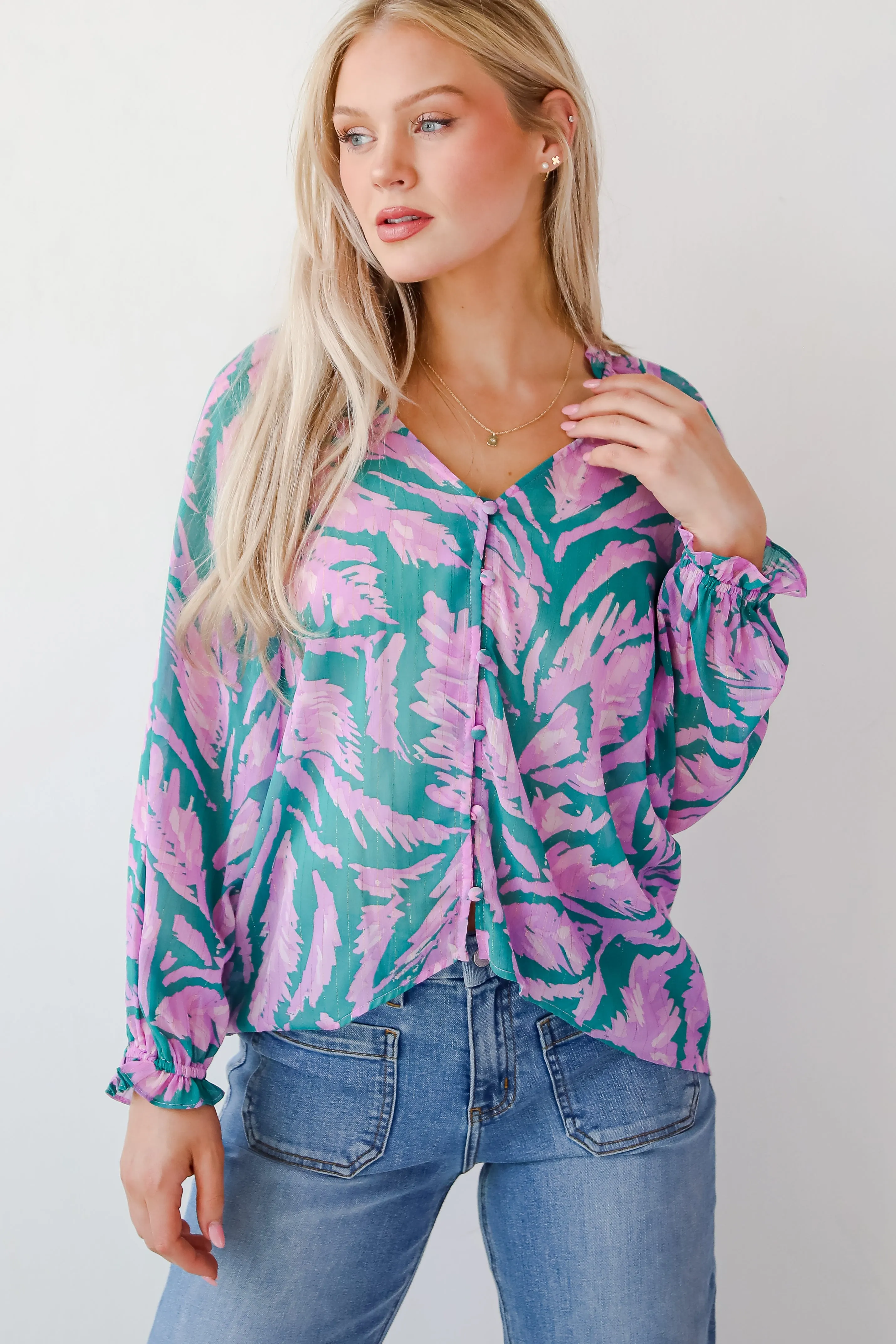 FINAL SALE - Dreamy Grace Teal Floral Blouse