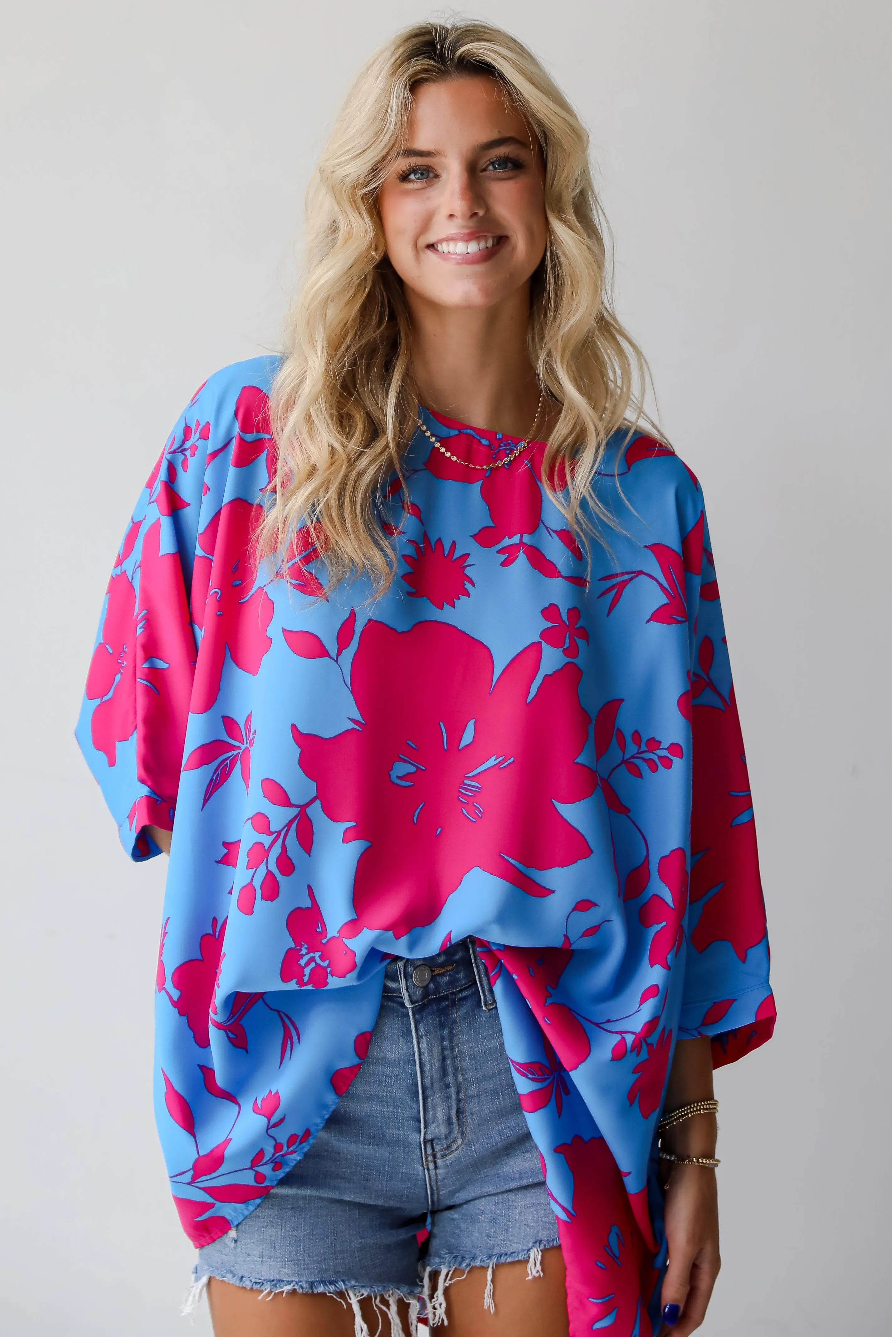 FINAL SALE - Happily Sweet Blue Floral Oversized Blouse
