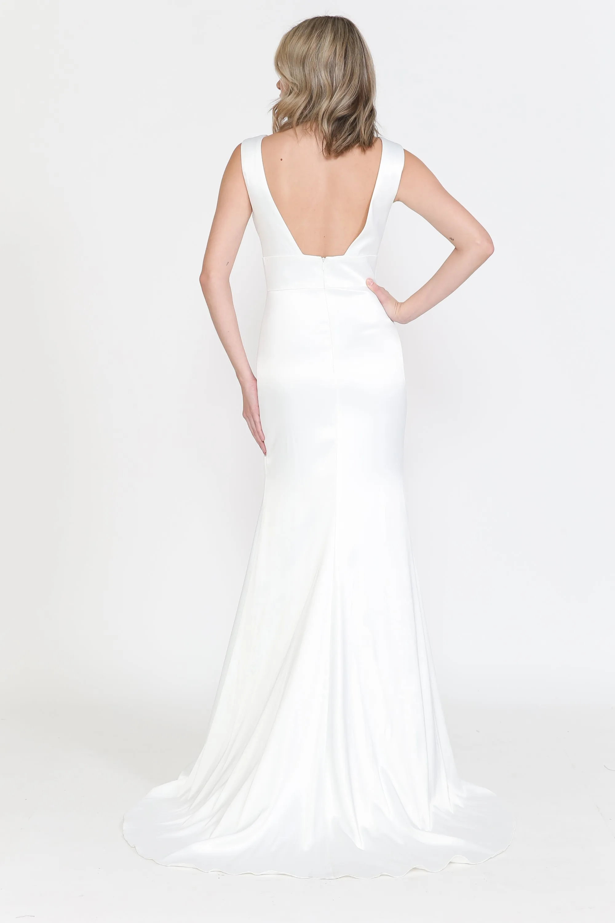 Fitted Satin V-Neck Wedding Dress by Poly USA 8502
