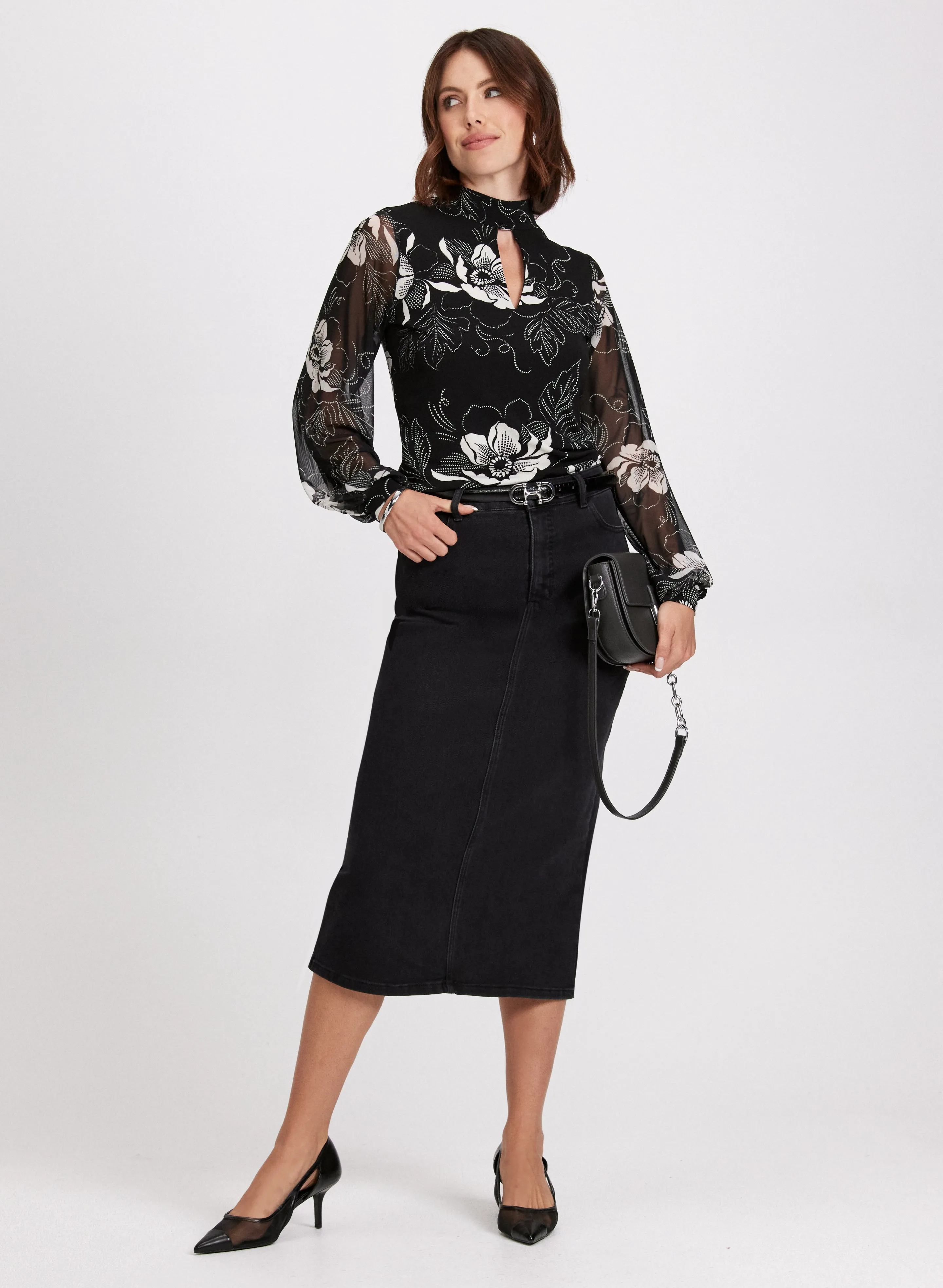Floral Print Bouffant Sleeve Blouse