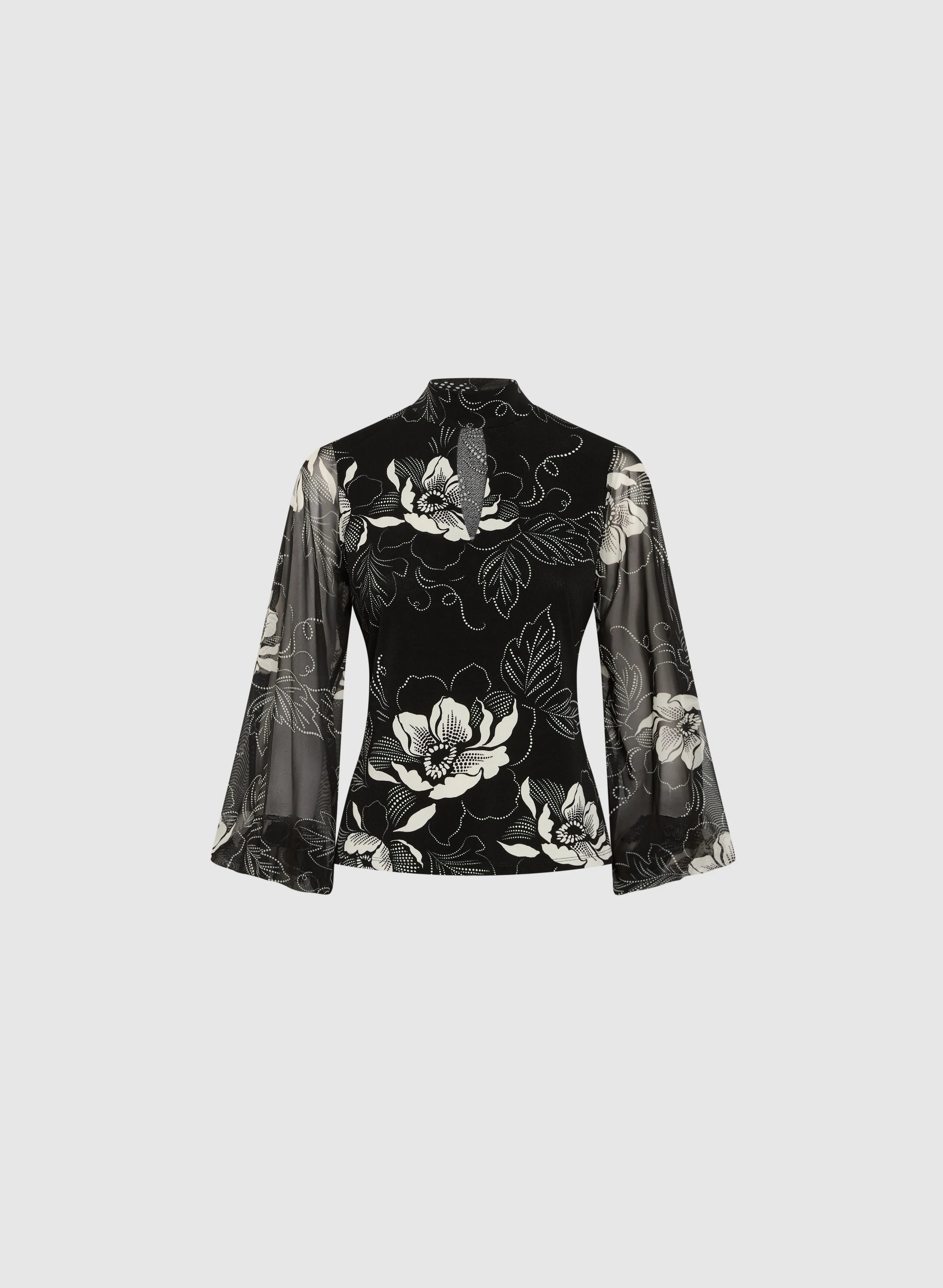 Floral Print Bouffant Sleeve Blouse