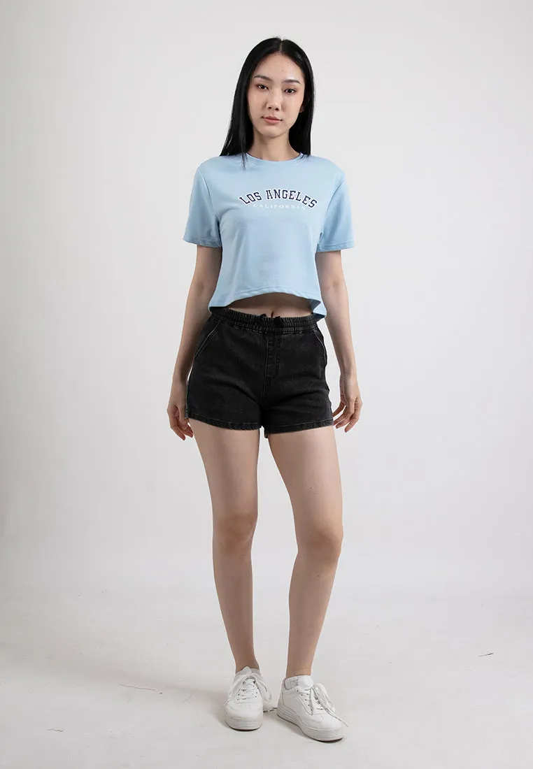 Forest Ladies Round Neck Cotton Terry Graphic Tee Croped Top | Baju T-Shirt Perempuan - 822351