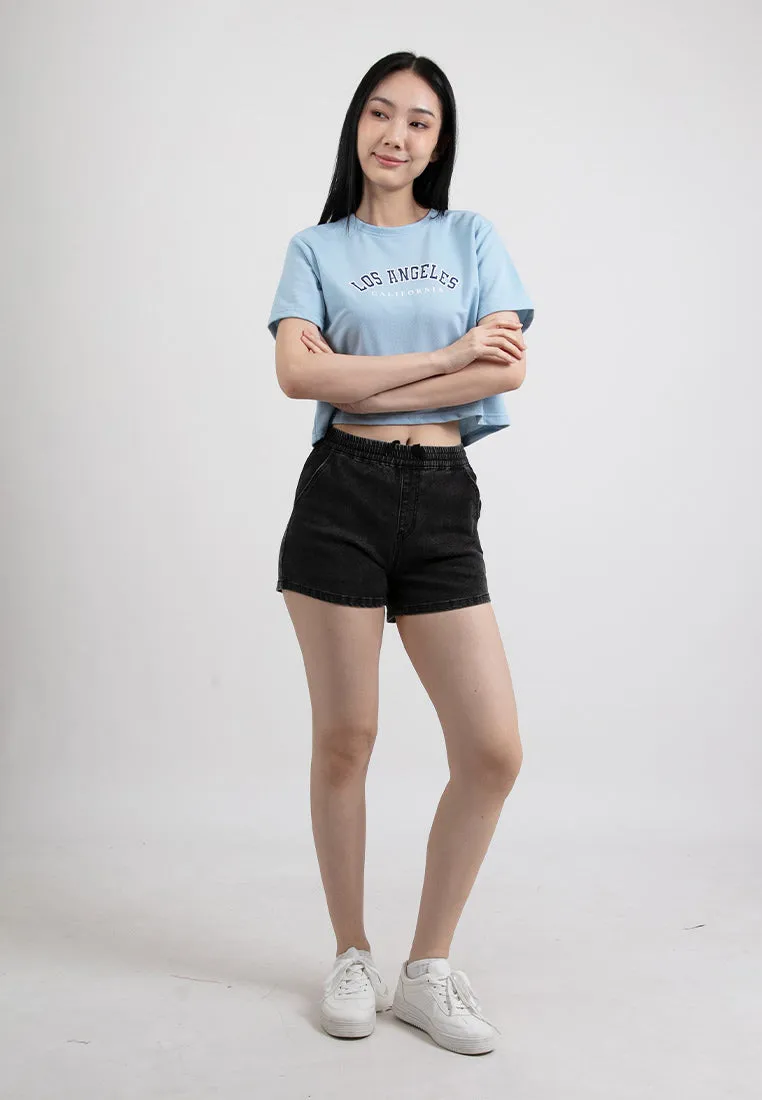 Forest Ladies Round Neck Cotton Terry Graphic Tee Croped Top | Baju T-Shirt Perempuan - 822351