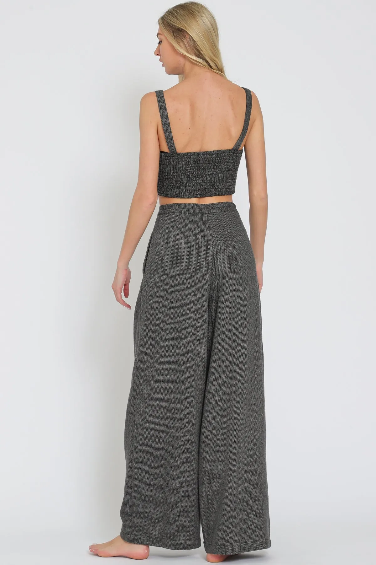 Gray Tweed Bustier Top & High Waisted Pant Set