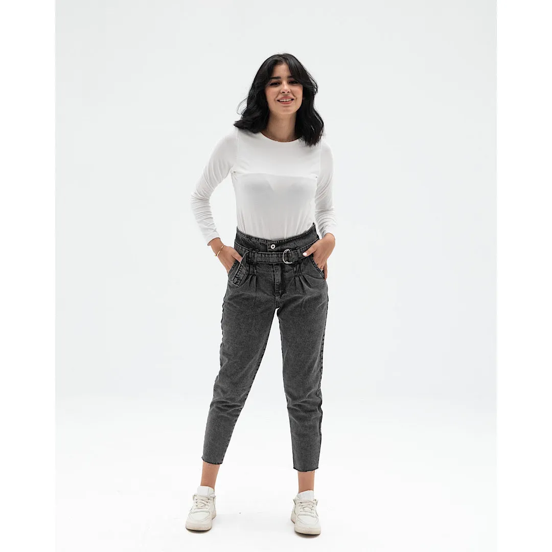 Grey high waisted mom fit pants