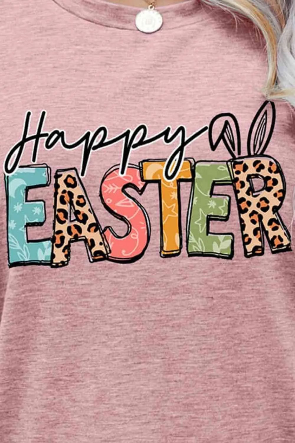 HAPPY EASTER Graphic Round Neck Tee Shirt