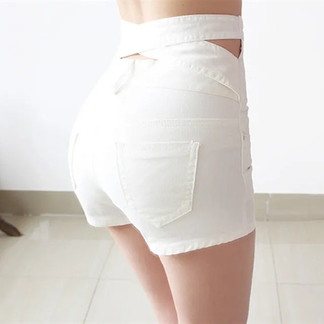 Hollow Out Black Skinny High Waist Shorts Summer New Women White Slim Sexy Denim Short Jeans Feminino