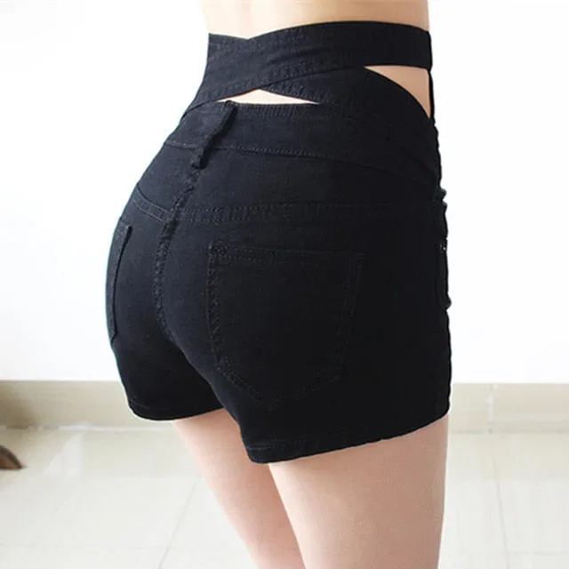 Hollow Out Black Skinny High Waist Shorts Summer New Women White Slim Sexy Denim Short Jeans Feminino