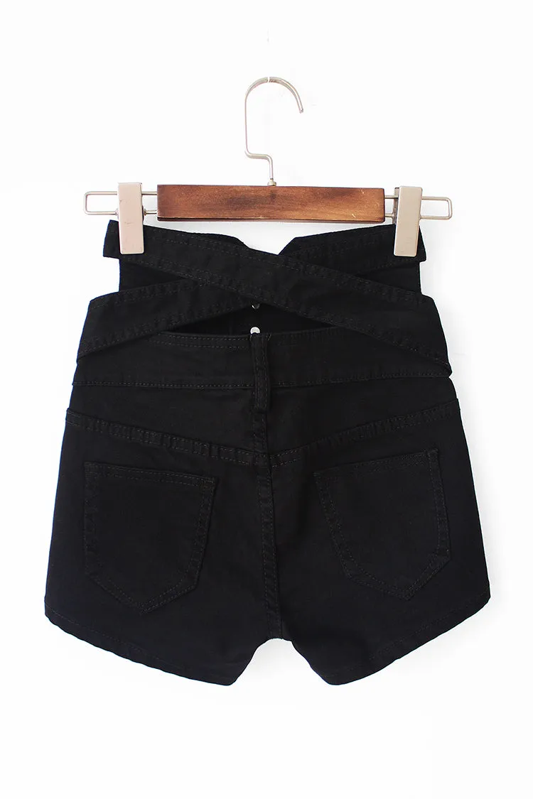 Hollow Out Black Skinny High Waist Shorts Summer New Women White Slim Sexy Denim Short Jeans Feminino
