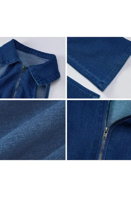 JZ705 Denim Wide Leg Jumpsuit
