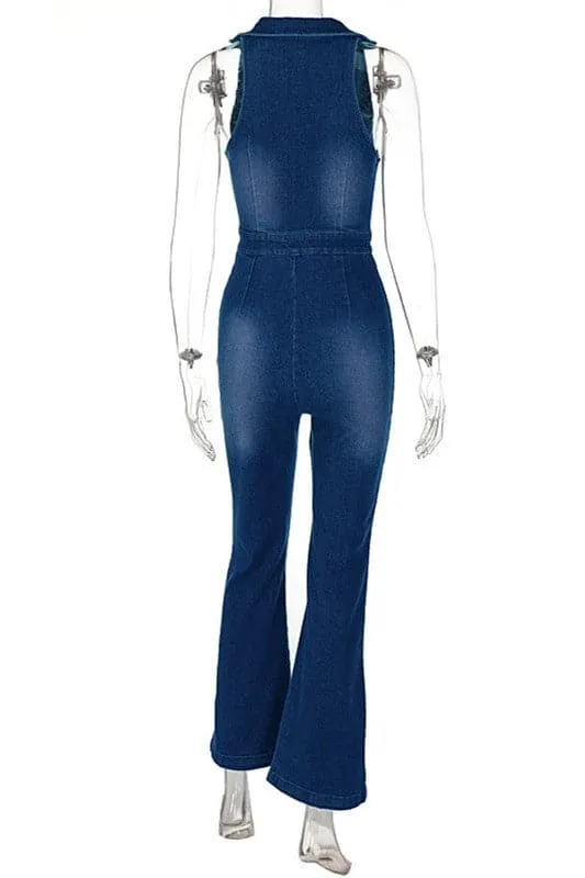 JZ705 Denim Wide Leg Jumpsuit