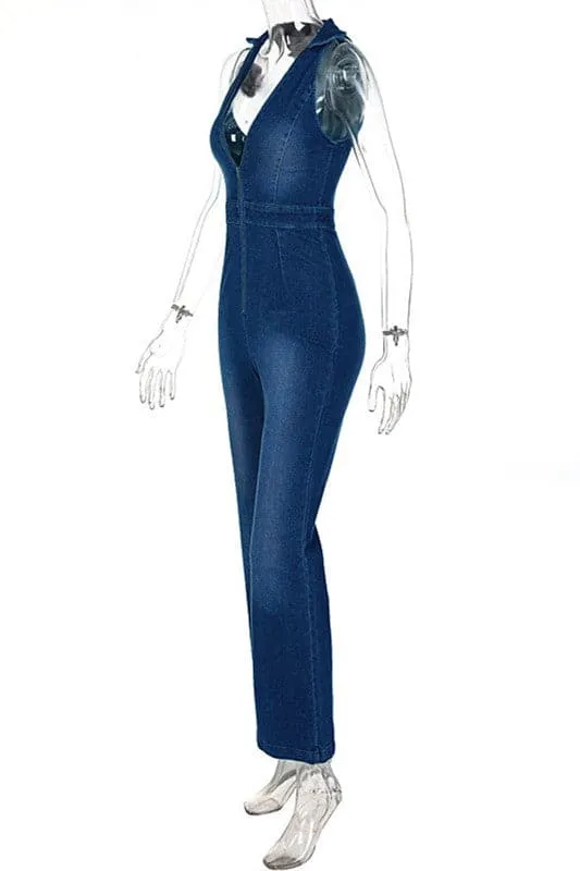 JZ705 Denim Wide Leg Jumpsuit