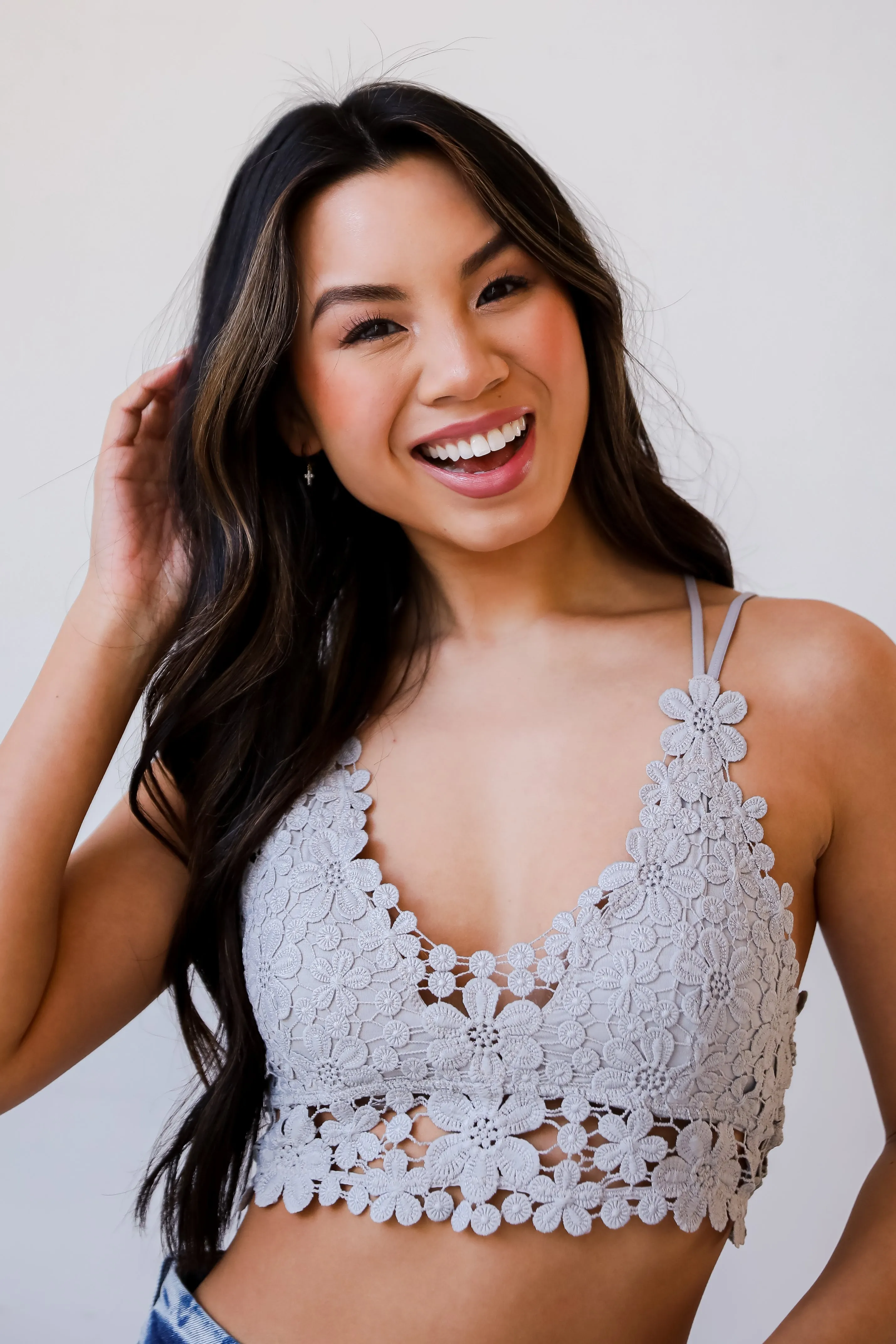 Layla Light Grey Floral Crochet Bralette - DU DEAL