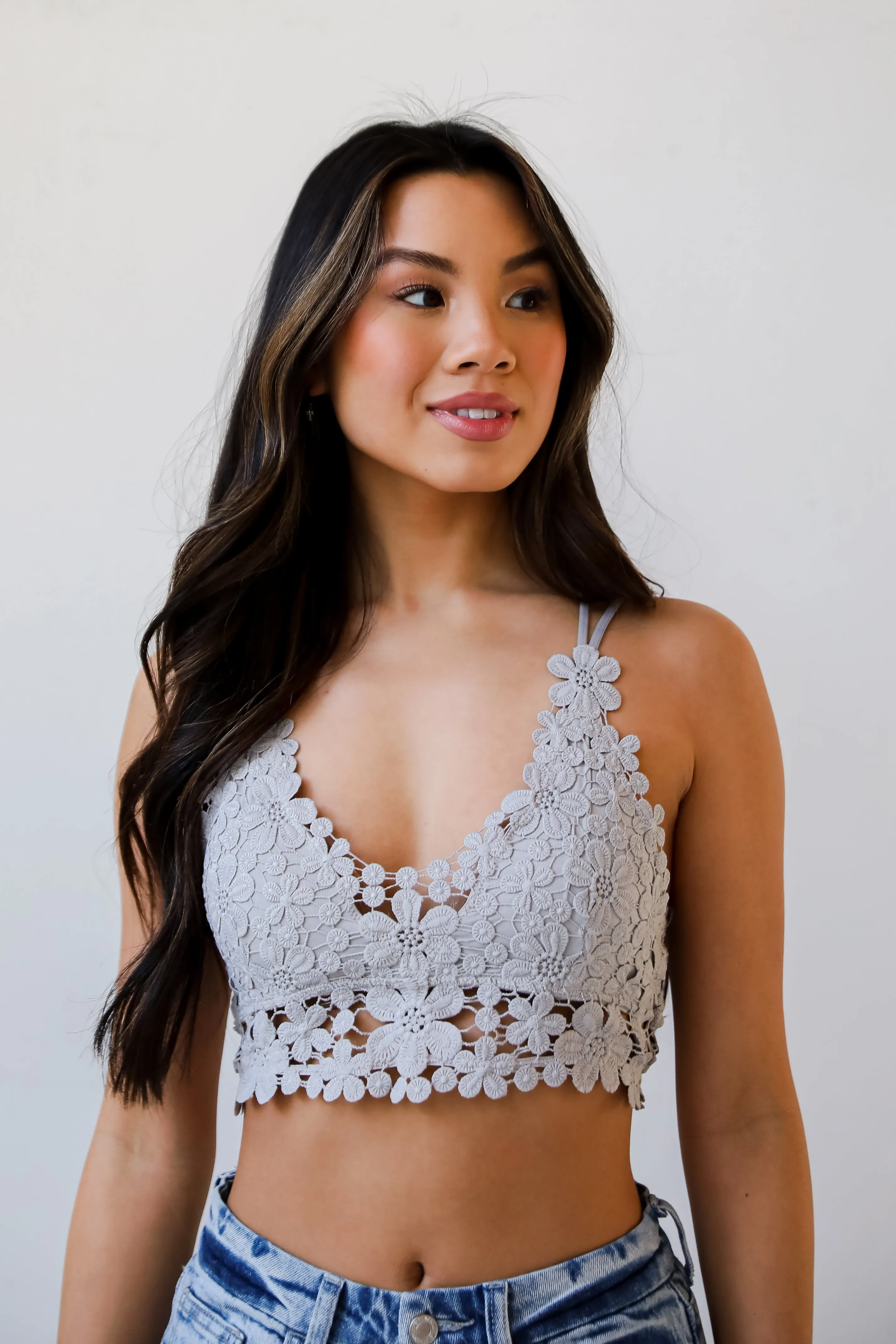 Layla Light Grey Floral Crochet Bralette - DU DEAL