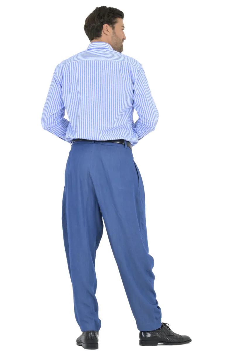 Lightweight Denim Tango Pants With Two Inverted Pleats