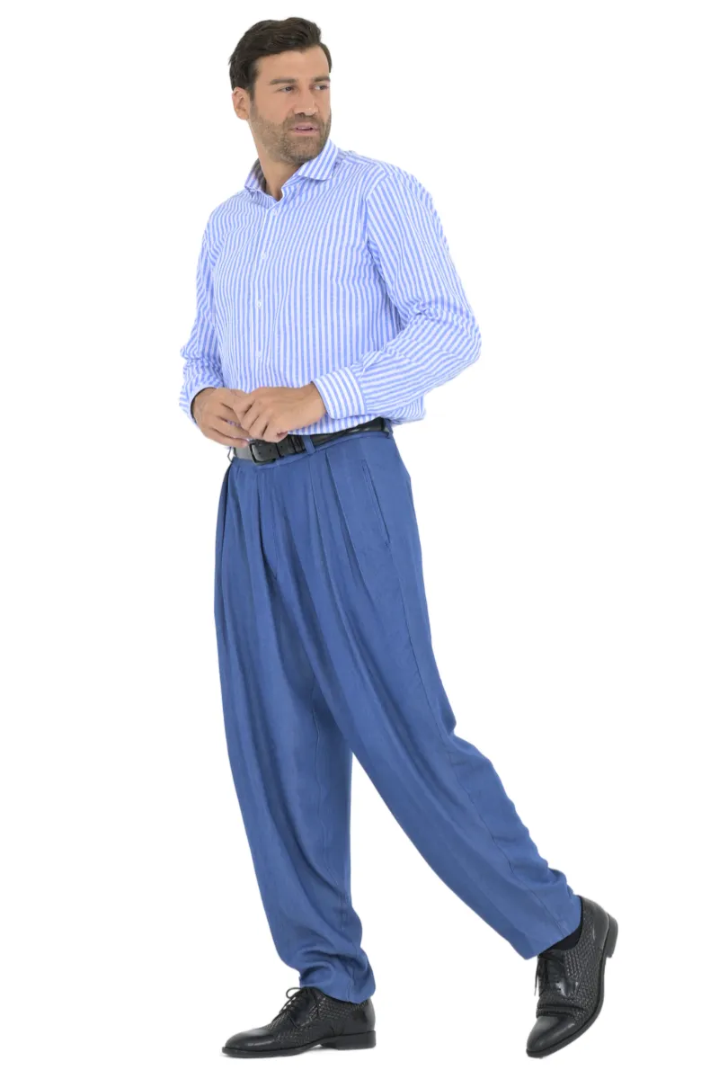 Lightweight Denim Tango Pants With Two Inverted Pleats