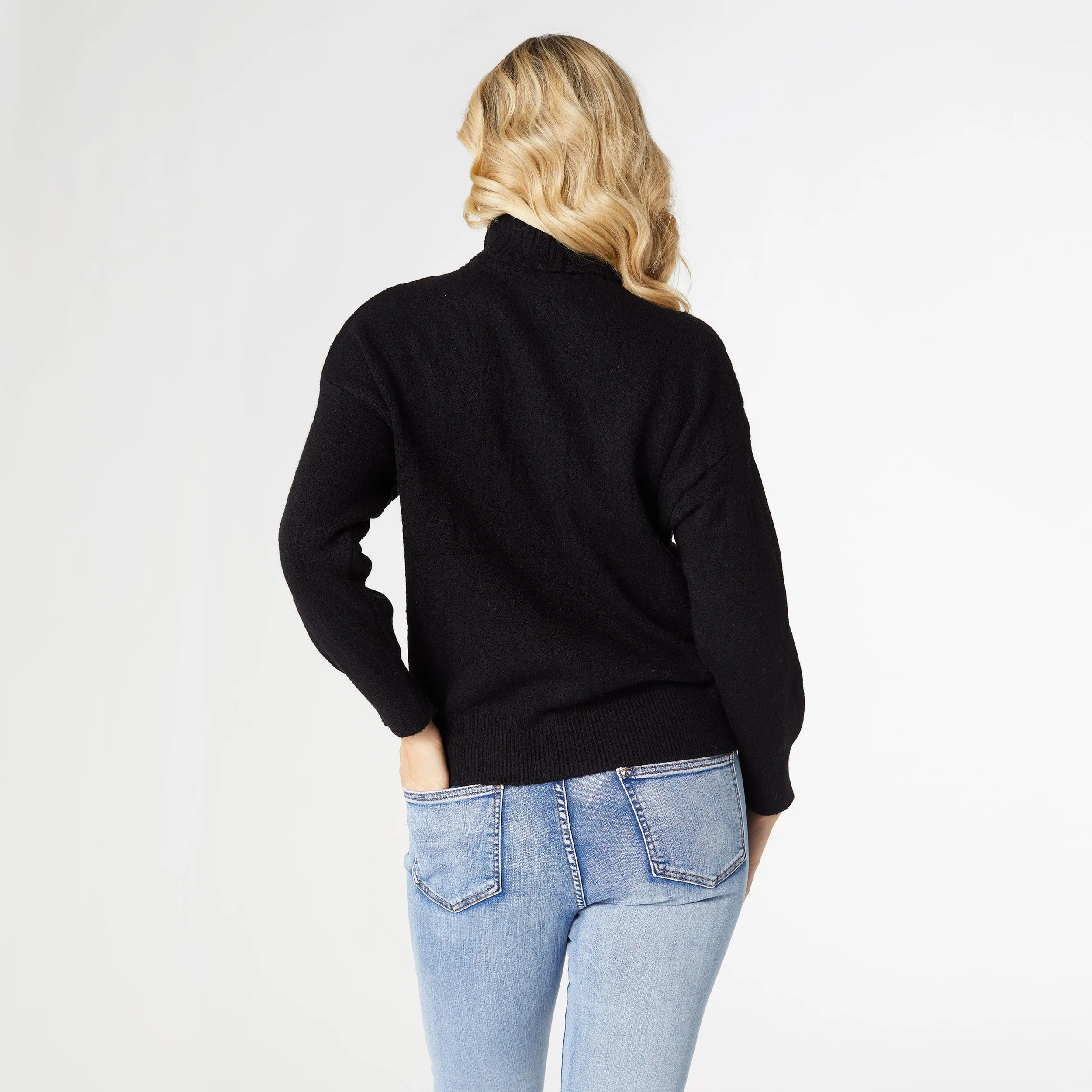 Lilibet Cable Knit Turtleneck Sweater - Black - Final Sale