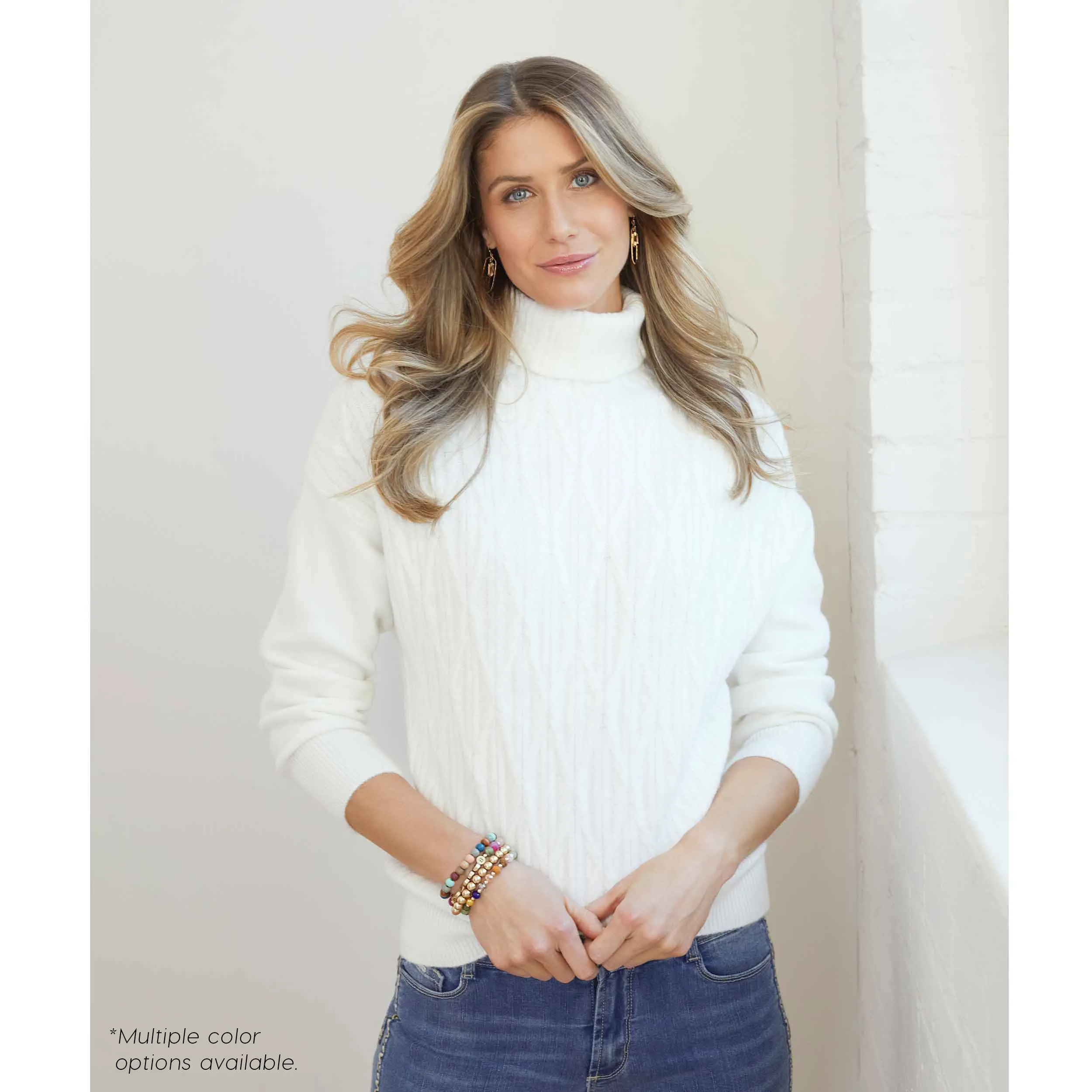 Lilibet Cable Knit Turtleneck Sweater - Black - Final Sale